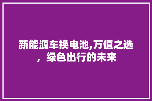新能源车换电池,万值之选，绿色出行的未来