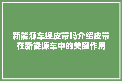 新能源车换皮带吗介绍皮带在新能源车中的关键作用