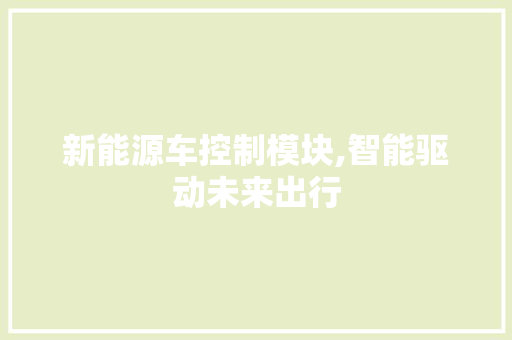 新能源车控制模块,智能驱动未来出行