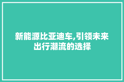 新能源比亚迪车,引领未来出行潮流的选择