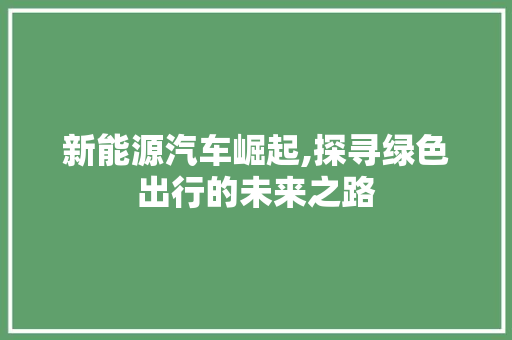 新能源汽车崛起,探寻绿色出行的未来之路
