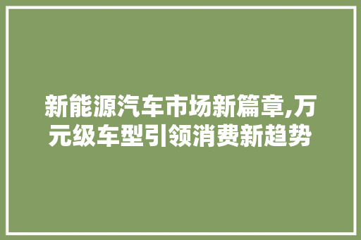 新能源汽车市场新篇章,万元级车型引领消费新趋势