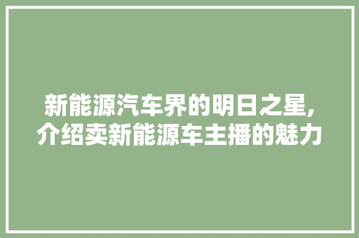 新能源汽车界的明日之星,介绍卖新能源车主播的魅力所在