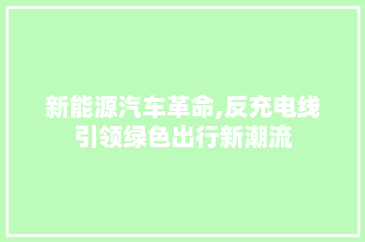 新能源汽车革命,反充电线引领绿色出行新潮流