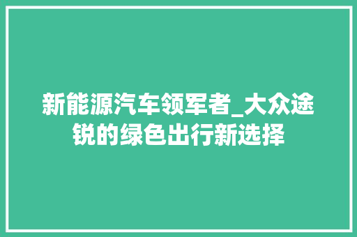 新能源汽车领军者_大众途锐的绿色出行新选择