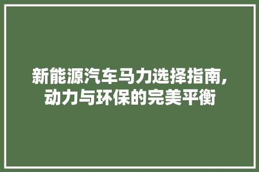 新能源汽车马力选择指南,动力与环保的完美平衡