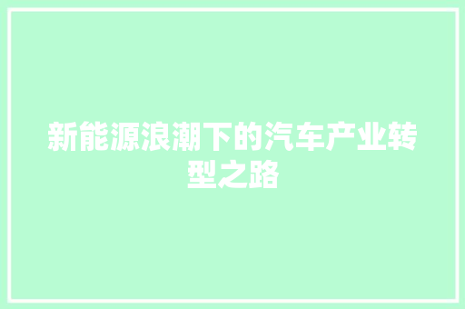 新能源浪潮下的汽车产业转型之路