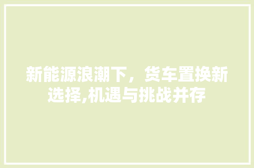 新能源浪潮下，货车置换新选择,机遇与挑战并存