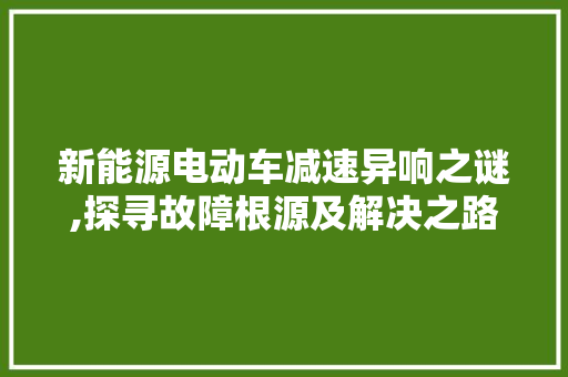 新能源电动车减速异响之谜,探寻故障根源及解决之路