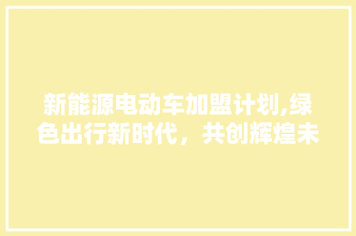 新能源电动车加盟计划,绿色出行新时代，共创辉煌未来
