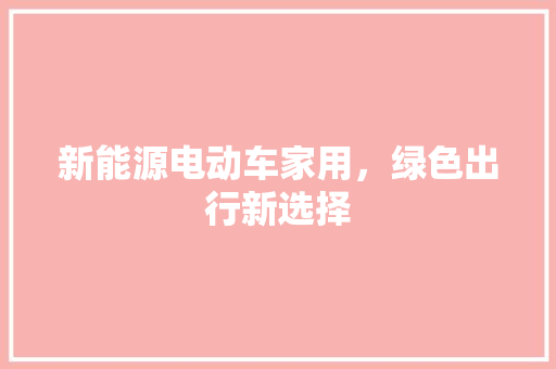 新能源电动车家用，绿色出行新选择