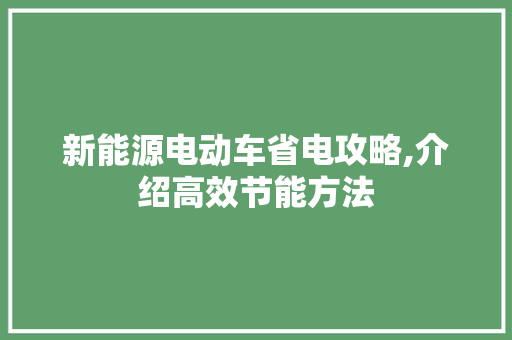 新能源电动车省电攻略,介绍高效节能方法