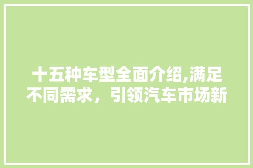 十五种车型全面介绍,满足不同需求，引领汽车市场新风向
