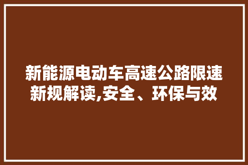 新能源电动车高速公路限速新规解读,安全、环保与效率的平衡