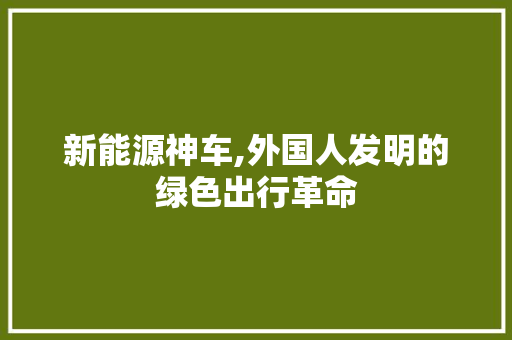 新能源神车,外国人发明的绿色出行革命