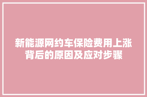 新能源网约车保险费用上涨背后的原因及应对步骤