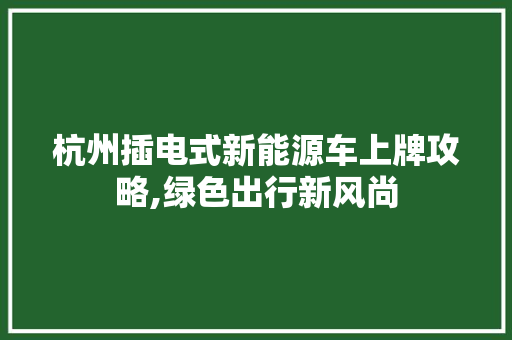 杭州插电式新能源车上牌攻略,绿色出行新风尚