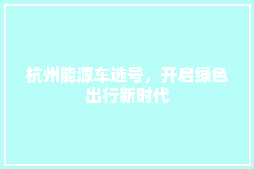 杭州能源车选号，开启绿色出行新时代 汽车配件
