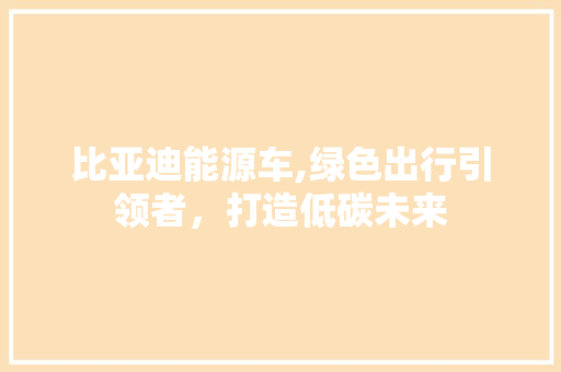 比亚迪能源车,绿色出行引领者，打造低碳未来