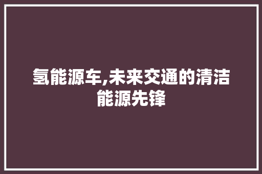 氢能源车,未来交通的清洁能源先锋