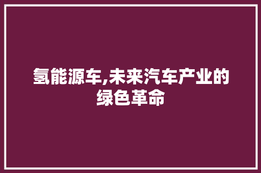 氢能源车,未来汽车产业的绿色革命