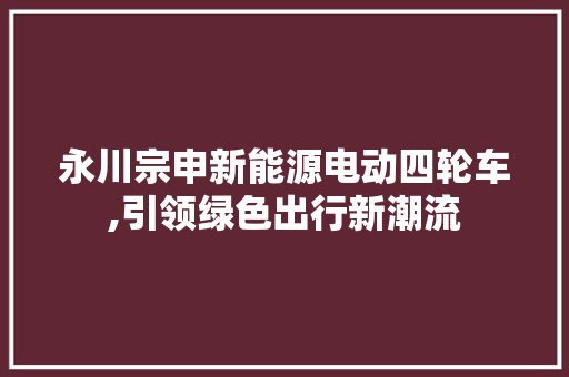 永川宗申新能源电动四轮车,引领绿色出行新潮流