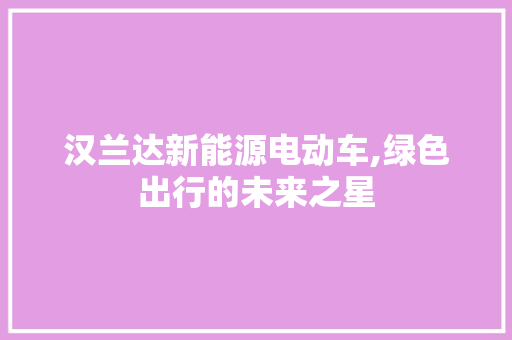 汉兰达新能源电动车,绿色出行的未来之星