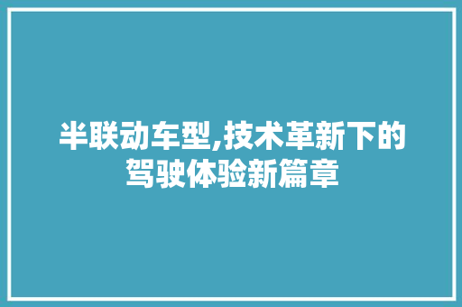 半联动车型,技术革新下的驾驶体验新篇章