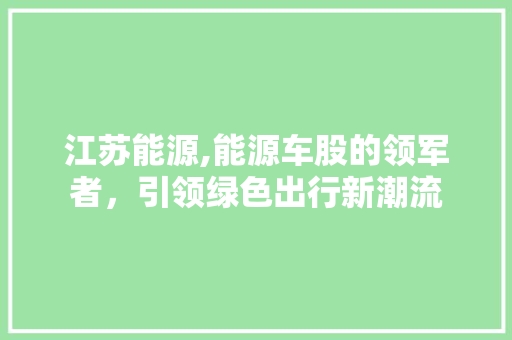 江苏能源,能源车股的领军者，引领绿色出行新潮流
