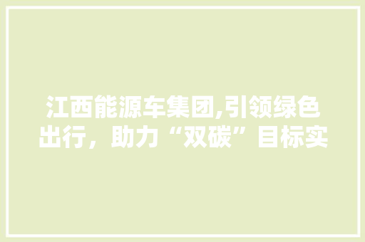 江西能源车集团,引领绿色出行，助力“双碳”目标实现