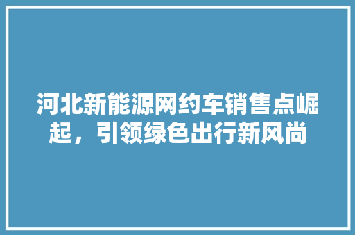 河北新能源网约车销售点崛起，引领绿色出行新风尚