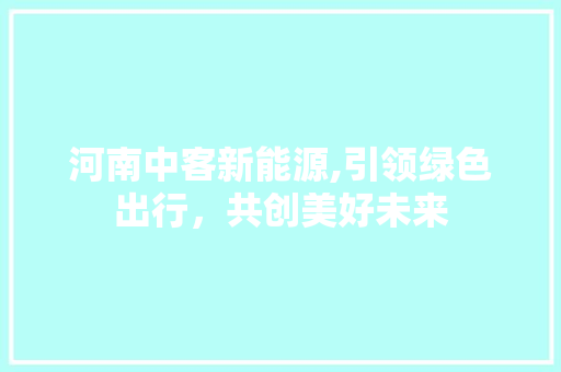 河南中客新能源,引领绿色出行，共创美好未来