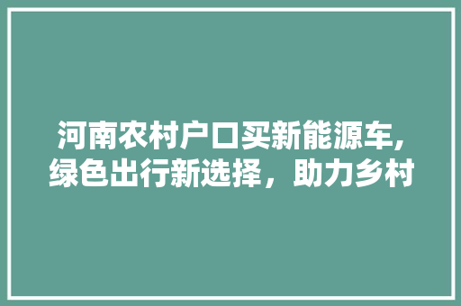 河南农村户口买新能源车,绿色出行新选择，助力乡村振兴