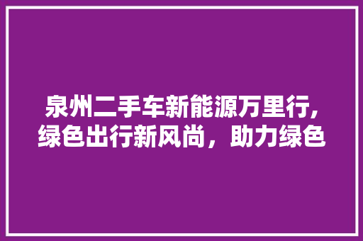 泉州二手车新能源万里行,绿色出行新风尚，助力绿色发展
