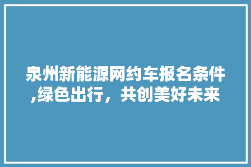 泉州新能源网约车报名条件,绿色出行，共创美好未来