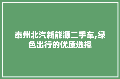 泰州北汽新能源二手车,绿色出行的优质选择