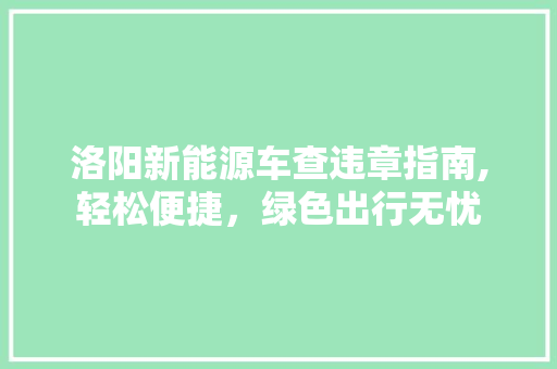 洛阳新能源车查违章指南,轻松便捷，绿色出行无忧