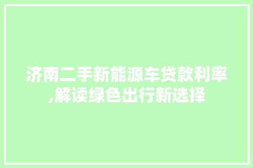 济南二手新能源车贷款利率,解读绿色出行新选择