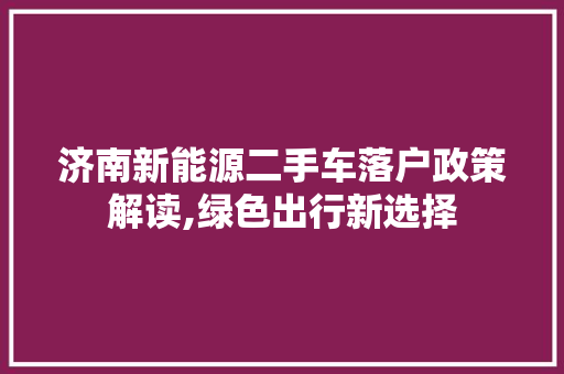 济南新能源二手车落户政策解读,绿色出行新选择