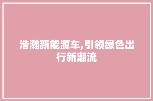 浩瀚新能源车,引领绿色出行新潮流