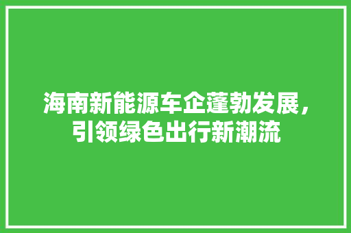 海南新能源车企蓬勃发展，引领绿色出行新潮流