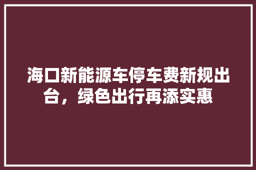 海口新能源车停车费新规出台，绿色出行再添实惠