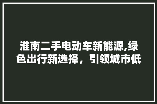淮南二手电动车新能源,绿色出行新选择，引领城市低碳潮流