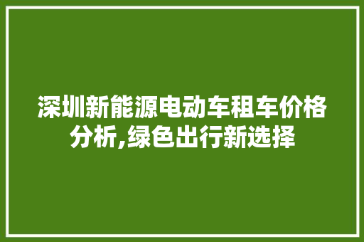 深圳新能源电动车租车价格分析,绿色出行新选择