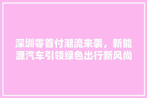 深圳零首付潮流来袭，新能源汽车引领绿色出行新风尚