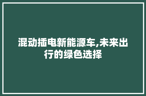 混动插电新能源车,未来出行的绿色选择
