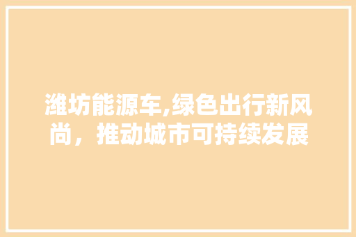 潍坊能源车,绿色出行新风尚，推动城市可持续发展