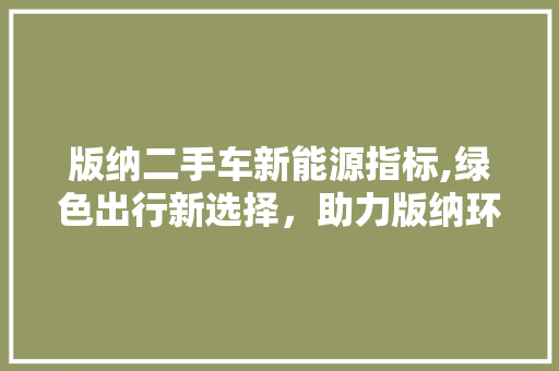 版纳二手车新能源指标,绿色出行新选择，助力版纳环保发展