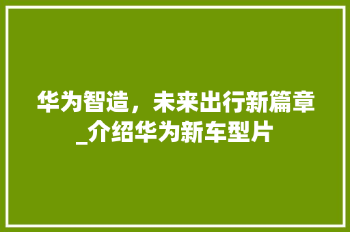 华为智造，未来出行新篇章_介绍华为新车型片