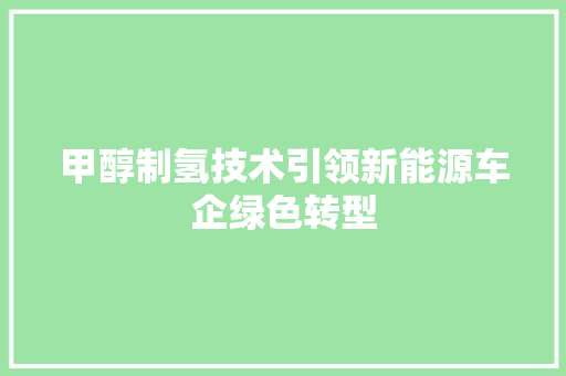 甲醇制氢技术引领新能源车企绿色转型